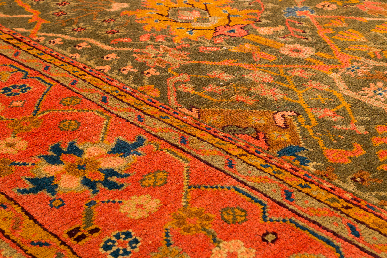 Antique Green and Orange Oushak 8'10" (W) x 11'6" (L)
