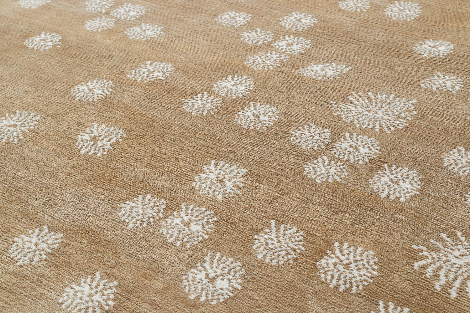 Beige fabric with white floral patterns