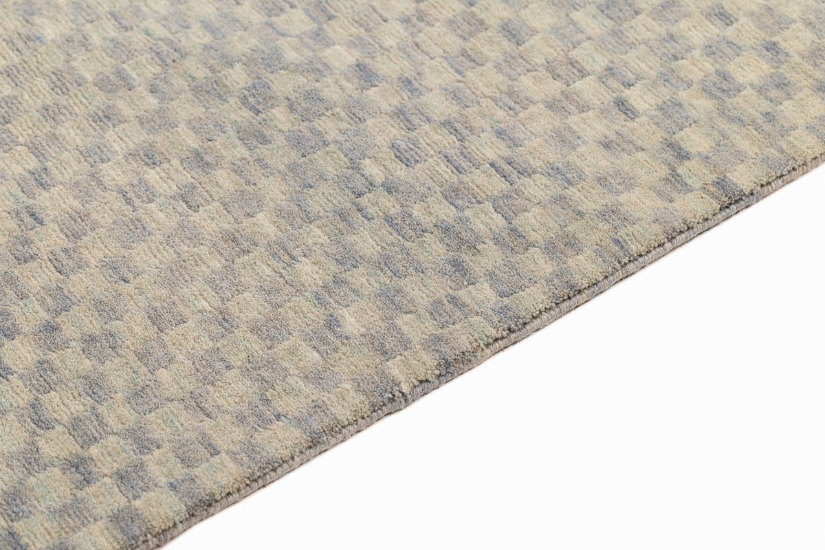light blue and white checkerboard rug